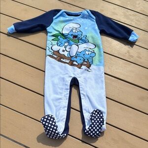 6/9 M VTG SMURFS super soft velvety blue 1Pc SLEEPERS